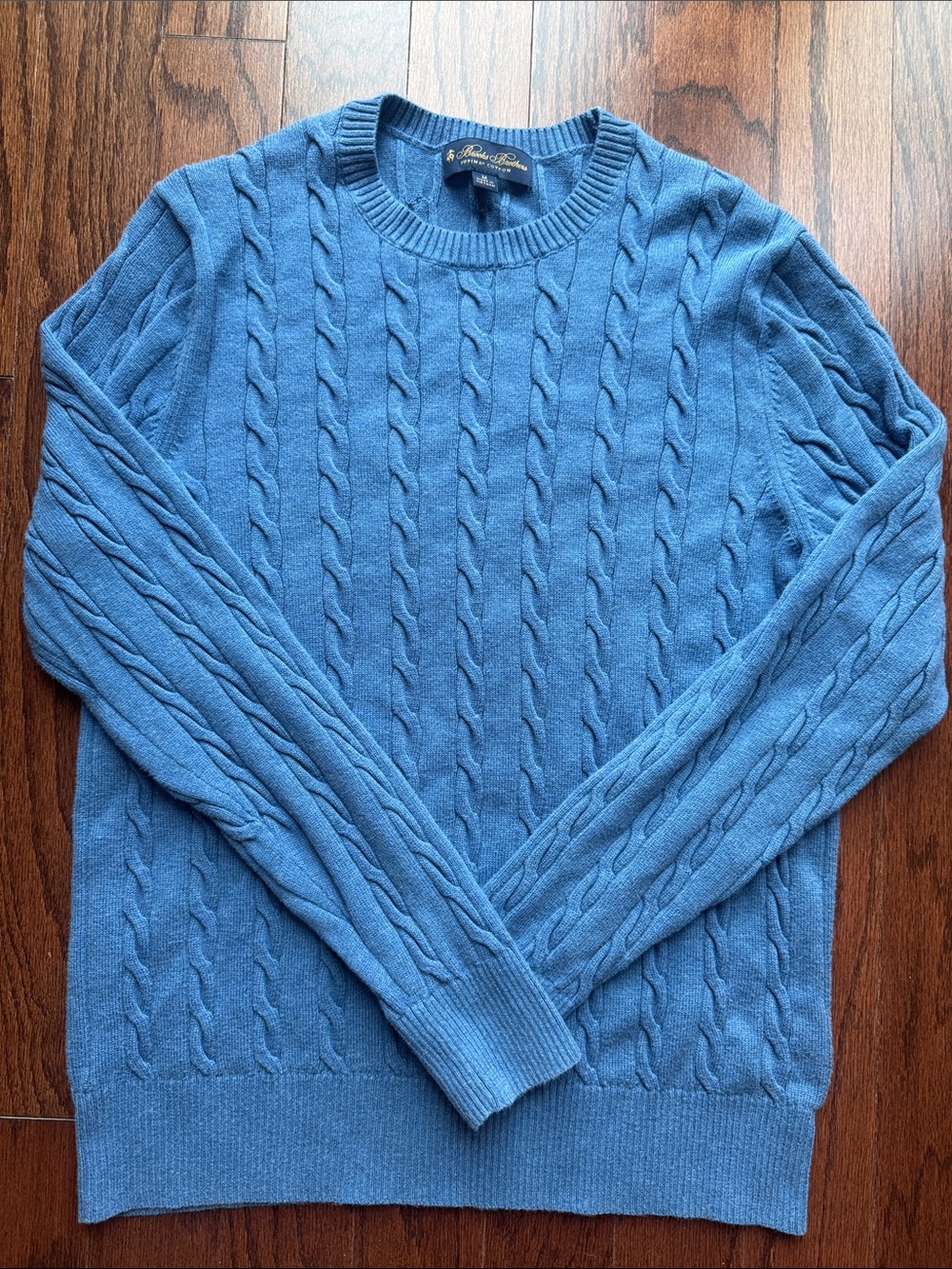 BROOKS BROTHERS Men’s Supima Cotton Blue Cable Knit Sweater Sz Medium - Picture 5 of 7
